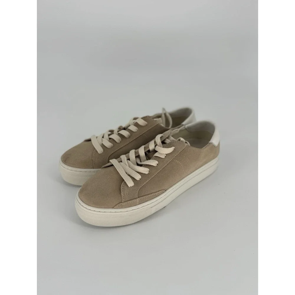 Soludos Sneakers Women's Ibiza Leather Lace Up Beige Tan Suede Coastal Shoes 8